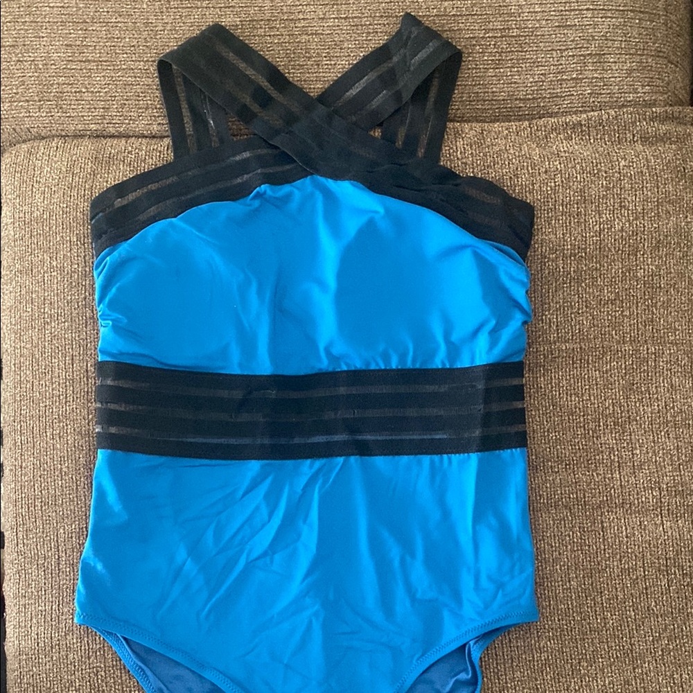 Blue and Black Striped Swimsuit